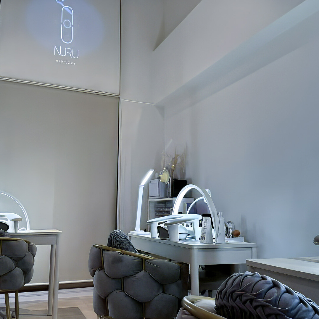 NURU NAIL HORIE 店内写真 天井高5m ハイラグジュアリー空間 デザイン事務所プロデュース 堀江ネイルサロン 大阪